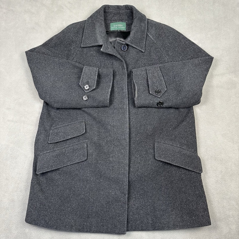 Vtg Ralph Lauren 100% Wool Overcoat Size 6 USA Made Satin Lined Gray Mid Length - Picture 2 of 15